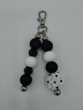 Black & White Beaded Keychain Charm